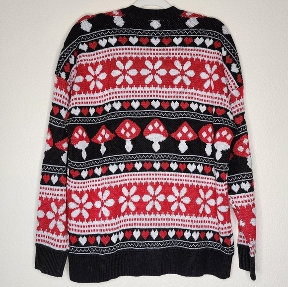 Hot Topic Mushrooms & Hearts Fair Isle  Cardigan Sweater L - Picture 4 of 7